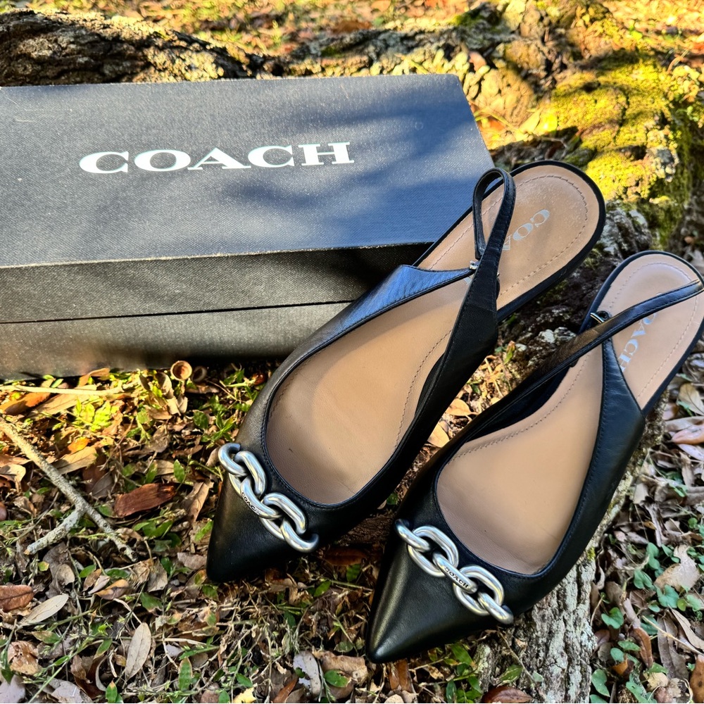 Coach Black Flats heels with Silver Chain Detail